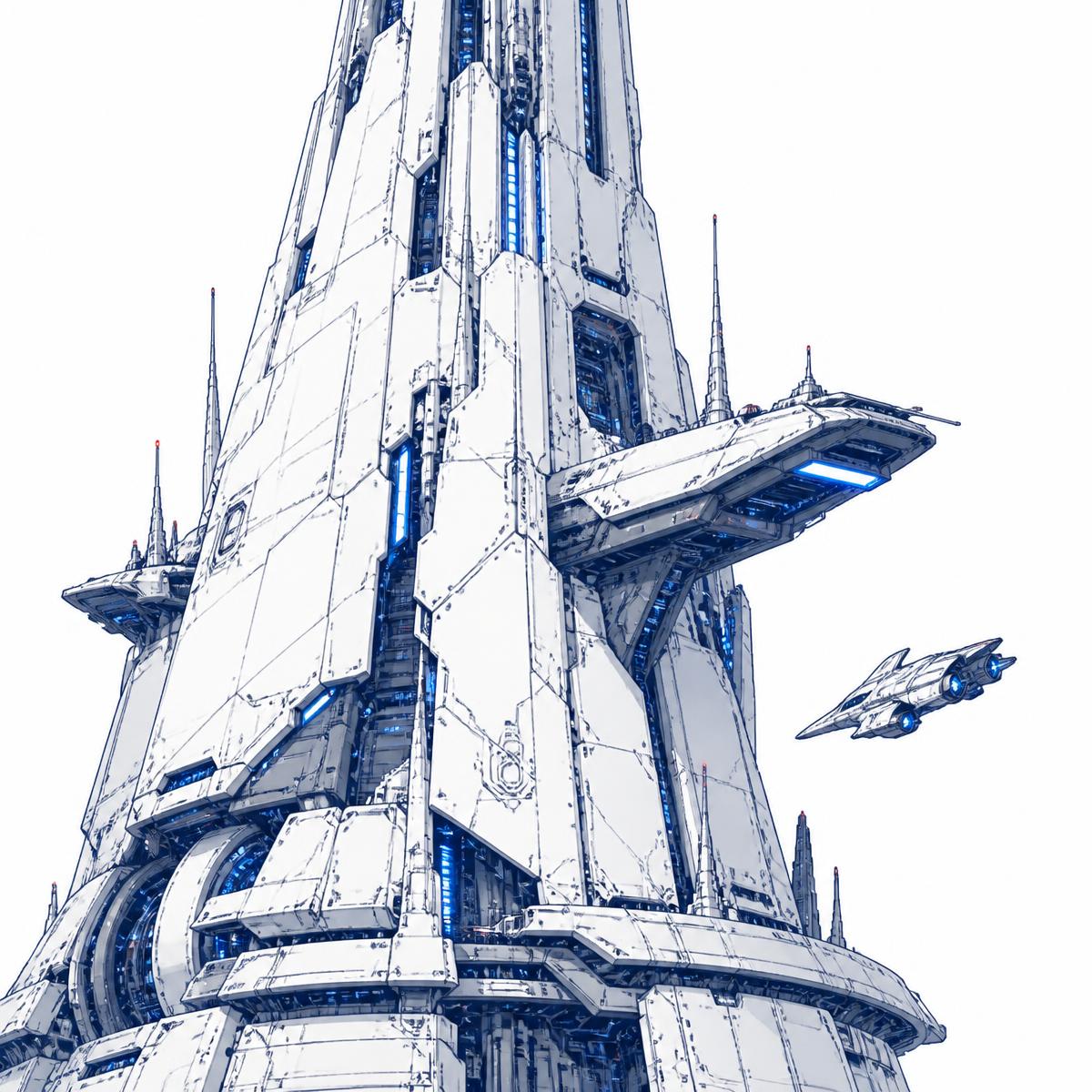Phantasma megastructure: a white armored sci-fi spire in the Phantasma world